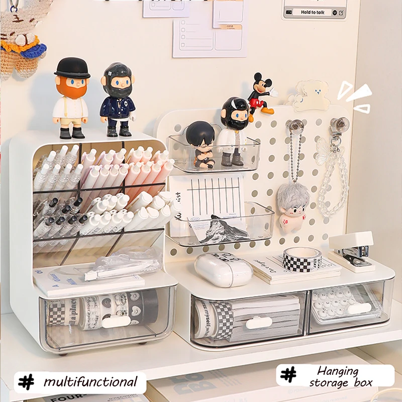 

Desktop Perforated Board Stationery Storage Boxes Pen Sundries Sorting Storage Rack With Drawer Makeup Storage Organizer Holder