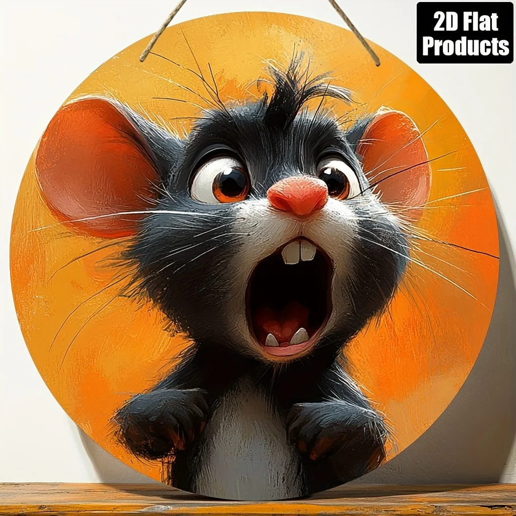 2D flach, 1 Stück, rundes Holzschild mit Maus-Thema, geeignet für Bar, Küche, Café, Zuhause, Zimmer, Büro, Dekoration, Weihnachtsgeschenk, 20,3 x 20,3 cm