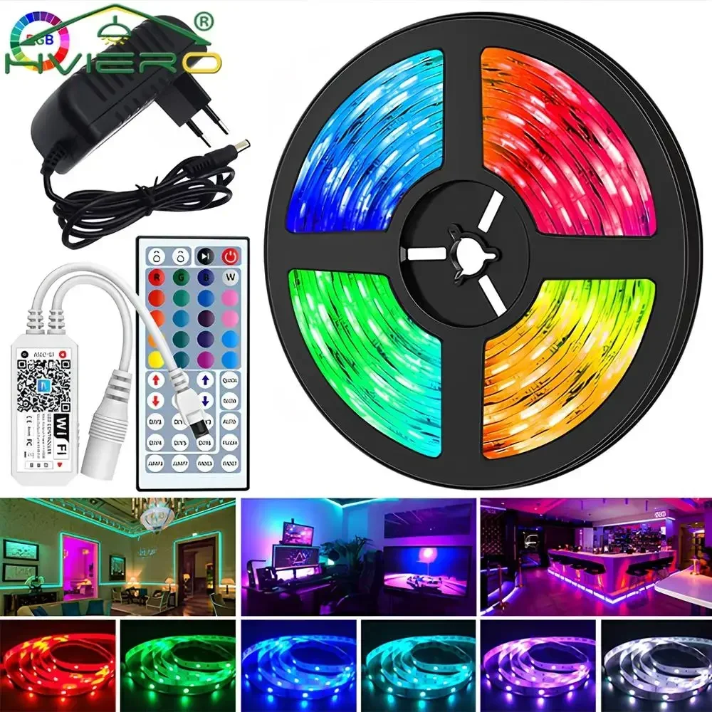 

Bluetooth LED Strip Lights 10M 5050 SMD Flexible Ribbon RGB Tape Diode DC12V IP20 44Key WIFI Control Room TV Background Lighting