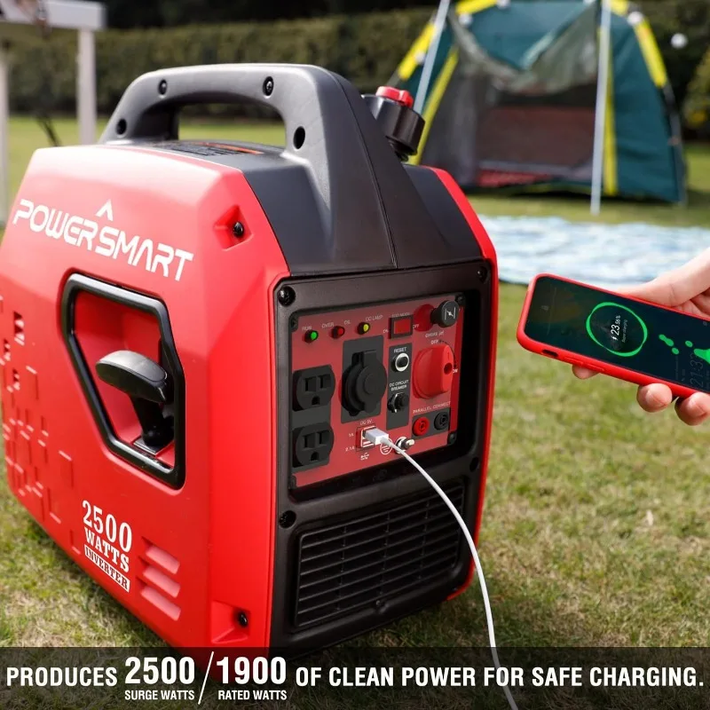 Imagem -05 - Powersmart Super Quiet Portátil Inversor Gerador Alimentado a Gás Gerador de Alto Combustível Eficiente Leve para Acampar 2500 w