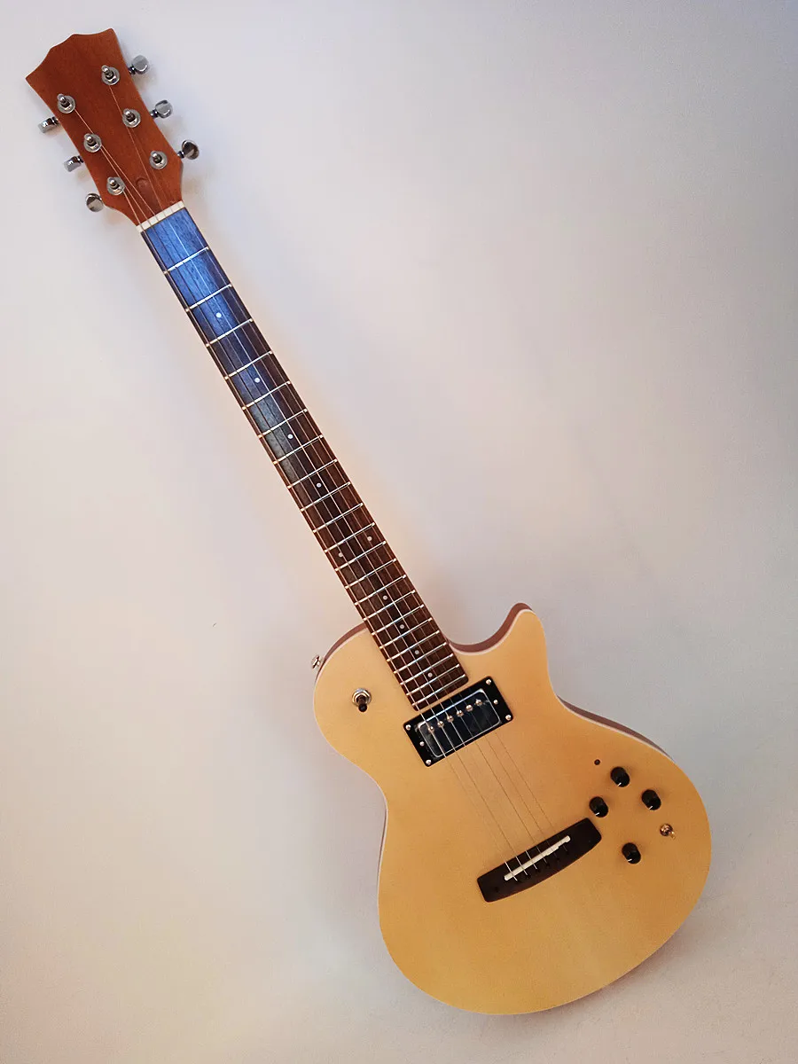 High Quality Electric Guitar 6-string portable built in effect reverb delay inside spruce top free shipping