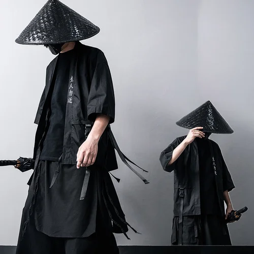 Cárdigan tipo Kimono negro tradicional japonés, traje de Cosplay de Diablo Samurai Ninja, abrigo estilo Hanfu chino, ropa de calle, novedad de 2023