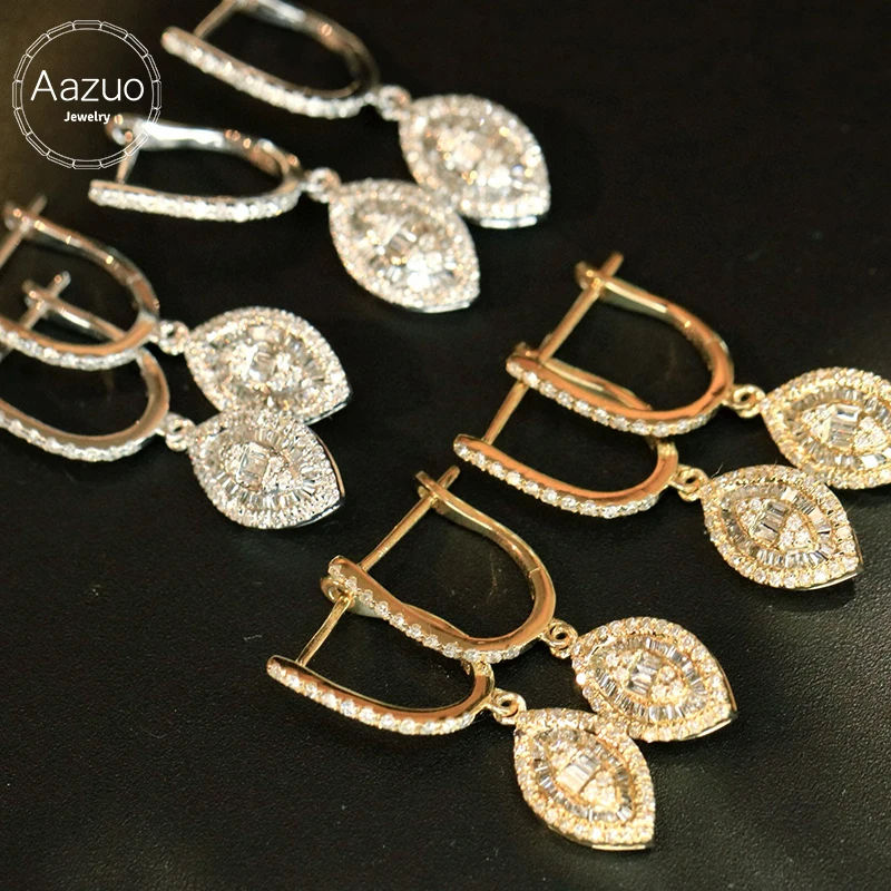 

Aazuo 18K Solid White Gold Yellow Gold Real Diamonds 0.50ct horse eye Hook Earring Gift For Women Engagement Dinner Party Au750