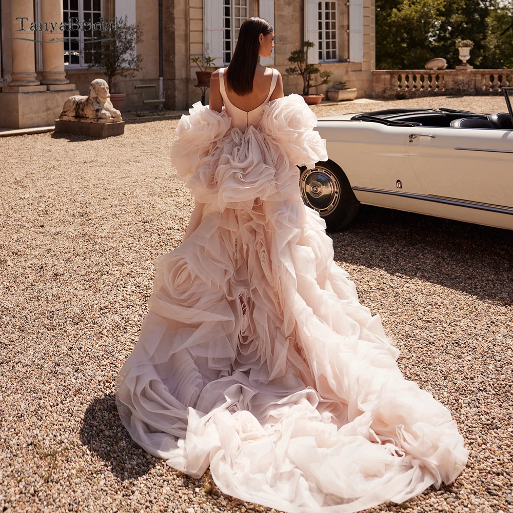 

Exclusive Wedding Cape Completely Embroidered With Weightless Handmade Airy Ruffles Flower.Romantic Bridal Jacket DJ366