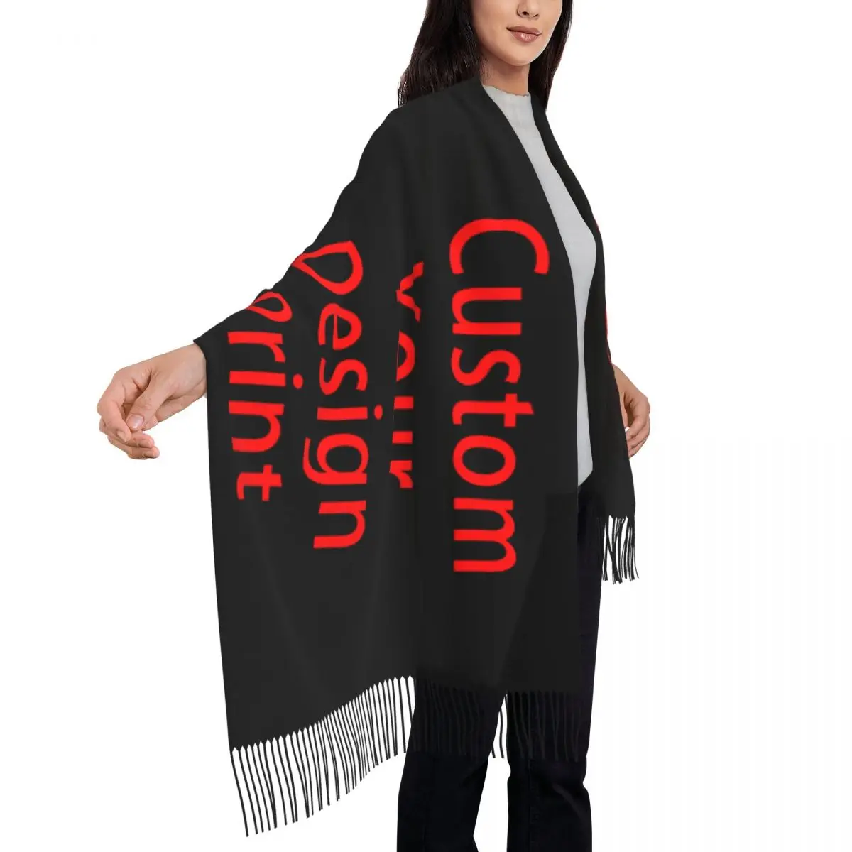 Female Large Custom Your Design Scarves Women Winter Fall Thick Warm Tassel Shawl Wrap Customized Logo Printed Scarf