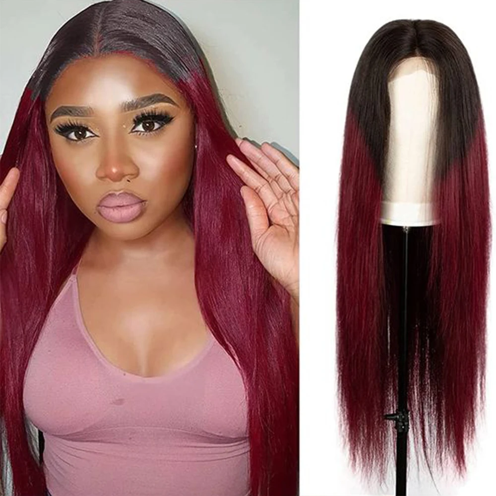 

1B 99j 13x4 Lace Front Wig Straight 4x4 Closure Wig Ombre Blonde Human Hair Wigs Pre Plucked 1B Burgundy Red Lace Frontal Wigs