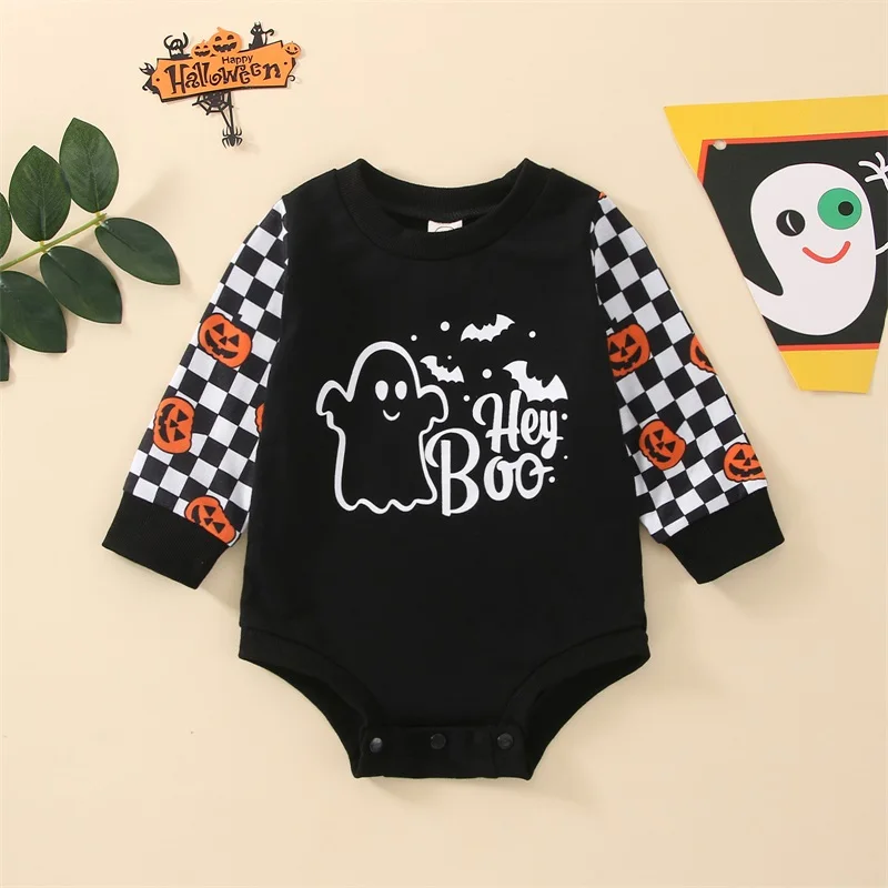 Infant Pumpkin Print Hooded Romper Cute Halloween Costume Jumpsuit with Long Sleeves for Babies 0-24 Months