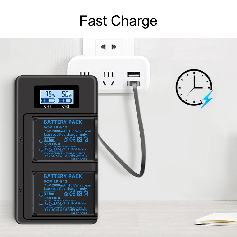 PALO 100% Original LP-E12 LP E12 LPE12 Li-ion Battery+LCD USB Dual Charger for Canon EOS M50, EOS M100,100D Kiss X7 Rebel SL1