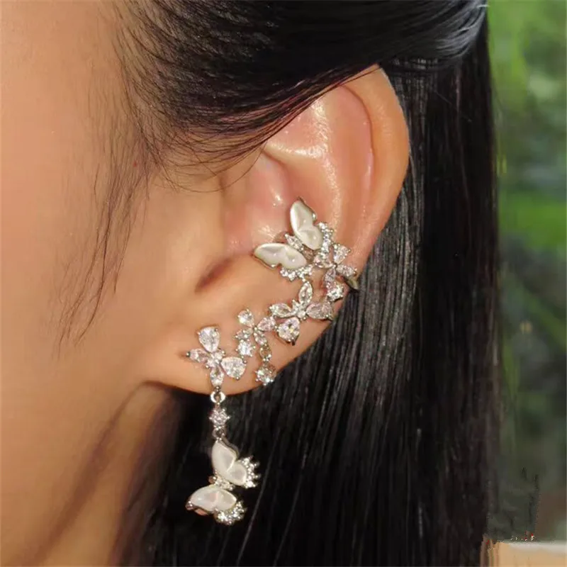 

Natural White Mother-of-Pearl Butterfly Earrings Elegant Design High-End Feel Clip-On for Women Daily Accessory