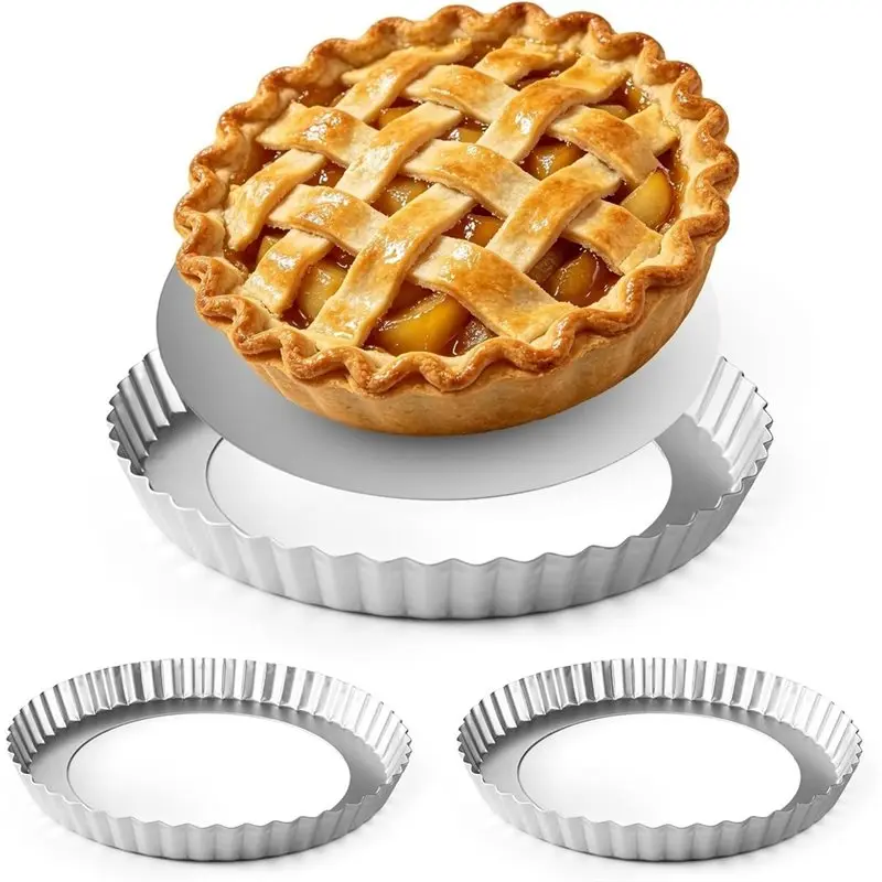 ABRU-2 Pack 9 Inch Tart Pan With Removable Bottom Non-Stick Steel Quiche Pan For Oven Baking Molds For Pies Quiches Fruit