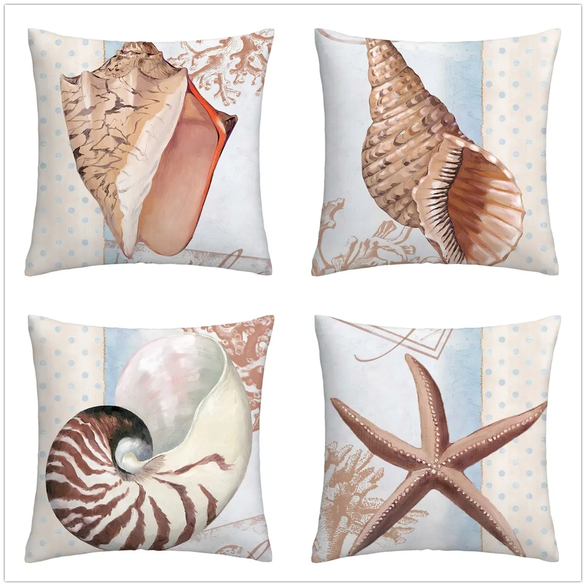 Conch and starfish Plush pillowcase, sofa cushion cover for home improvement, home decoration pillowcase throw pillow case 60x60