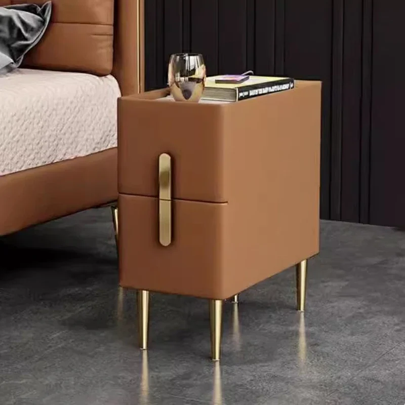 Aesthetic Vintage Nightstand Narrow Kawaii Natural Japanese Nightstand Modern Minimalist Golden Legs Wood Mesita Home Furniture