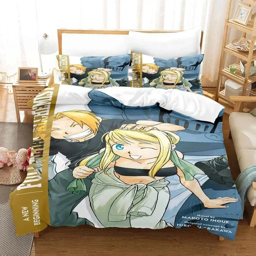 3D Cartoons Fullmetal Alchemist Printed Bed Set Duvet Cover Pillowcase Bedding Set Linen Sheet Quilt Cover Full Queen King Size