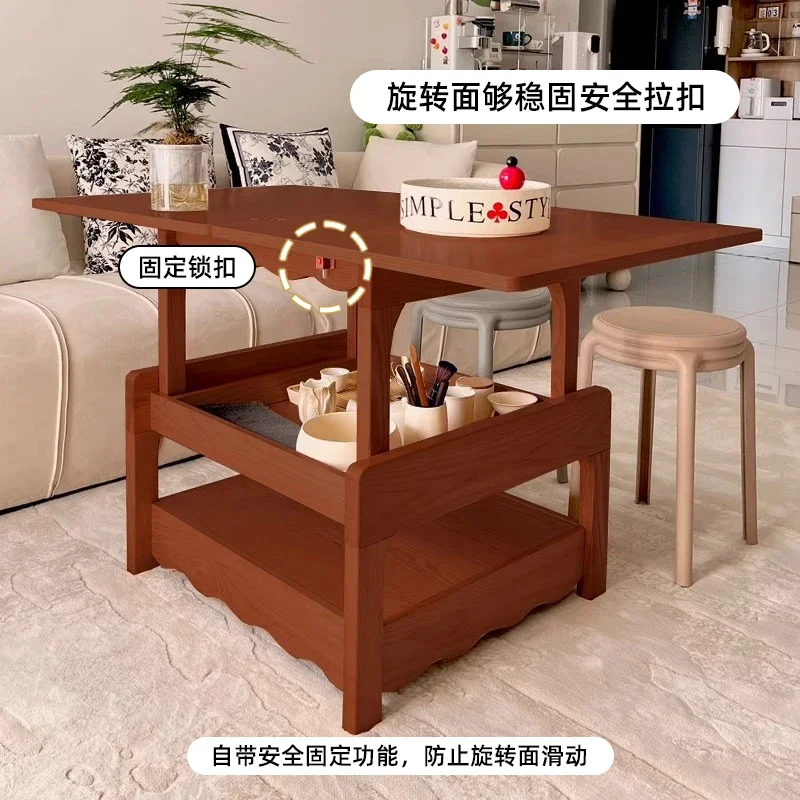 Folding coffee table living room household multi-functional small apartment solid wood dining table dual-purpose creative