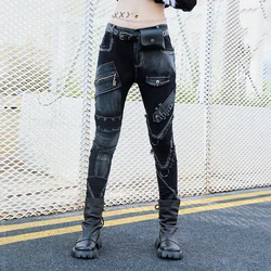 Black Casual Fashion Jeans Women 2024 Autumn Winter New Harem Pants Elastic Casual Plush Pants LX1756