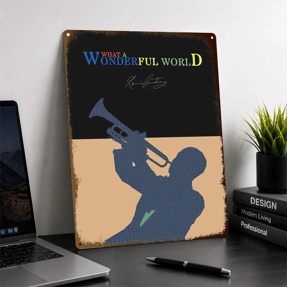 What A Wonderful World Trumpet Design Printed Poster Vintage Graphic Wall Art For Bedroom Customized Aluminum Metal Sign Gift