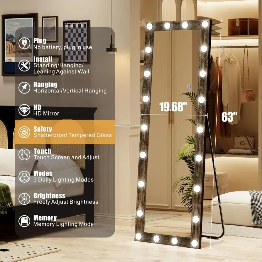 Espelho de comprimento total com luzes led, espelho de corpo inteiro de  piso hollywood vintage com suporte, espelhos altos e grandes de tamanho  antigo / Móveis para casa, image size:1000x1000