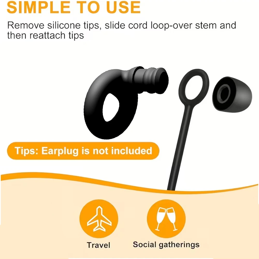 Flexible Silicone Lanyard for Earplugs, Featuring a Connector Cord That Works with Removable Tips, (Earplugs Not Included)