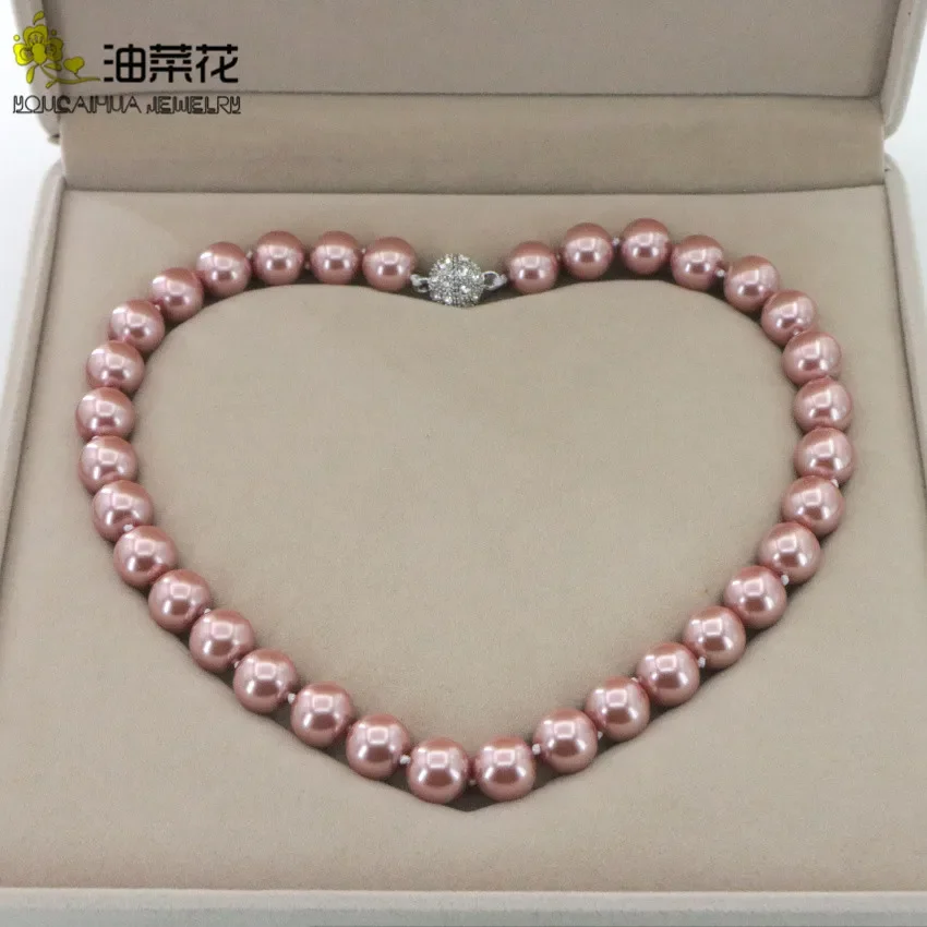 Fashion Charm Jewelry 12mm Shell Pearl Round Beads Necklace Magnet Clasp Woman Girl Christmas Gift Wholesale Price AAA Grade