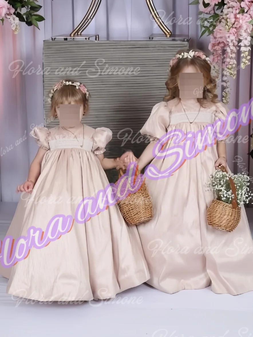 Elegant Quality Satin Flower Girl Dress A-Line Fluffy for Wedding Ball Dresses Kids Birthday Party Baptism First Communion Gowns