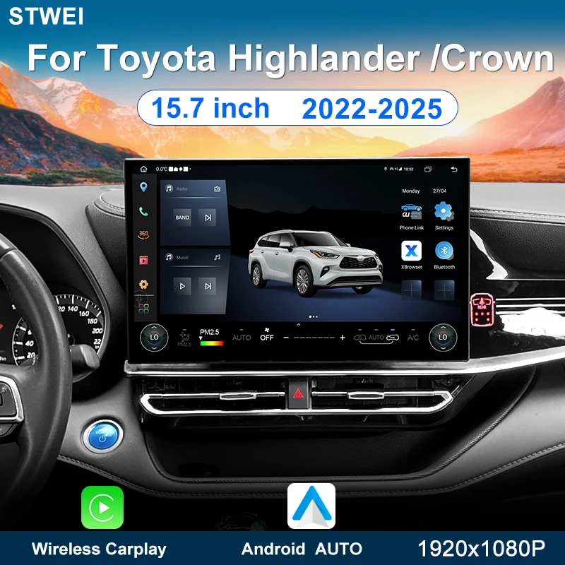 

For Toyota Highlander Crown 2022-2025 15.7-inch Android 14 car Radio Multimedia Player GPS 4G WIFI Navigation Carplay Auto