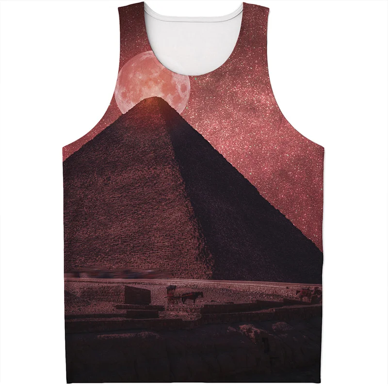 Retro Pyramid 3D Printed Tank Top Men Summer Sleeveless Oversized Vest Casual Tops Ancient Civilization Pattern Tee Shirts