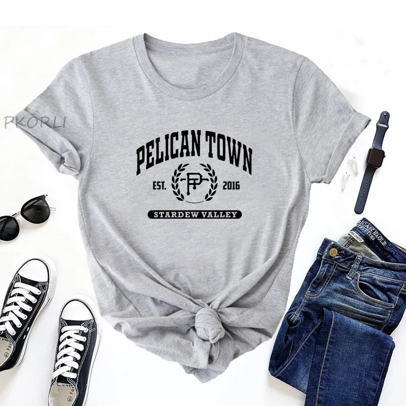 College Style Stardew Valley T Shirt Foe Women Cotton Short Sleeve Round Neck Tee Shirt Pelican Town Gamer Tees Shirts Clothing