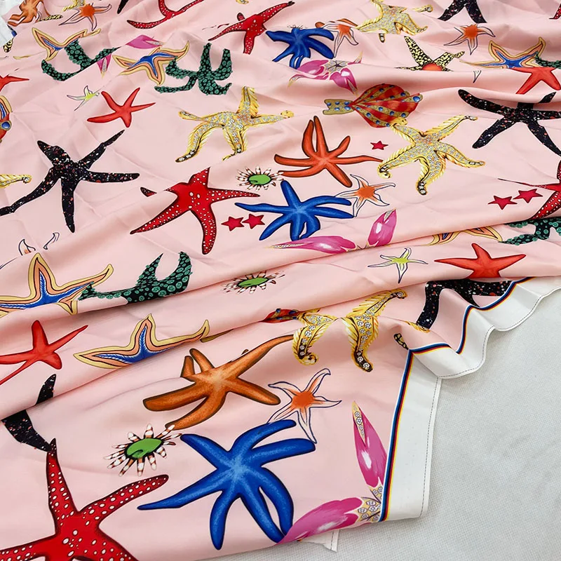 Fashion Colorful Starfish Printed Imitate Silk Satin Fabric For Women Dress Blouse Pajamas Stoffa Tuch Ткань DIY Cloth Sewing