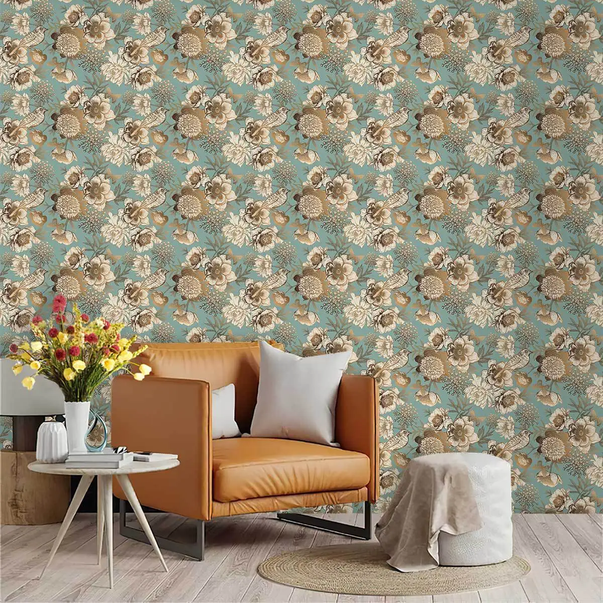 Vintage Floral Wallpaper Peel and Stick Flower Bird Wallpaper Stick and Peel Contact Paper for Cabinets Drawers Bathroom