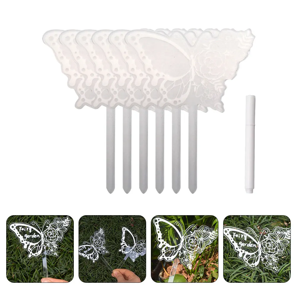 

6pcs Butterflies Acrylic Reusable Plant Tags Writable Garden Marker Labels Waterproof Decorative Houseplant Accessories Easy