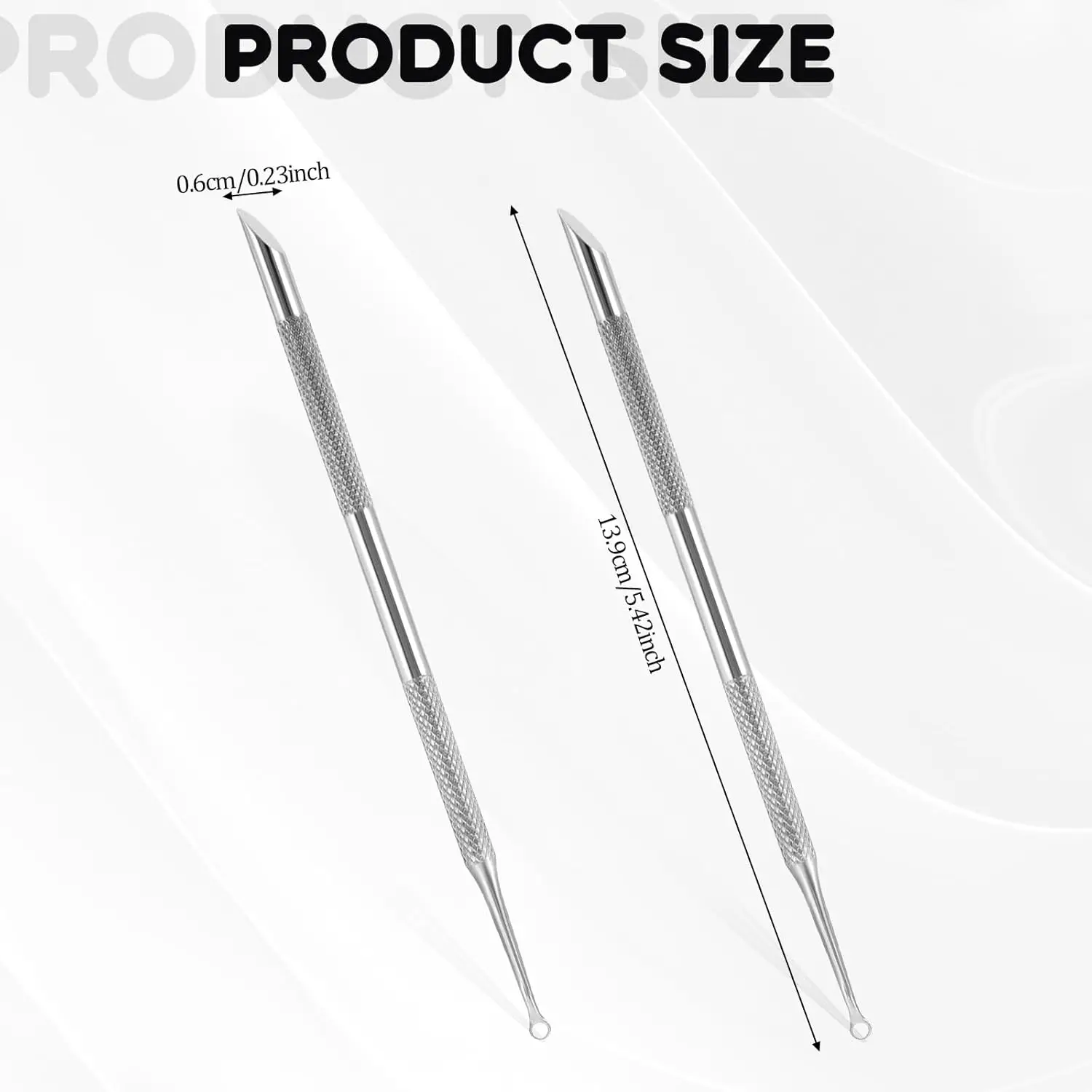 Empujador de cutículas de acero inoxidable, limpiador de uñas portátil, removedor de esmalte de piel muerta, cortador, palo de limpieza (cabeza oblicua), 2 uds.