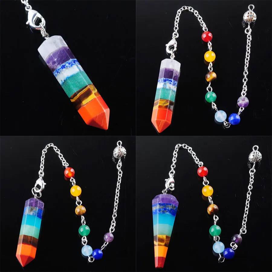 Multilayer Divination Pendants for Dowsing Natural Stone 7 Chakra Pendulum Hexagonal Pendulos Spiritual BN360