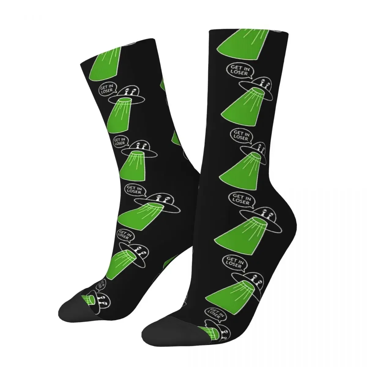 

Funny Men's Socks Green UFO Vintage Harajuku Alien Hip Hop Novelty Crew Crazy Sock Gift Pattern Printed