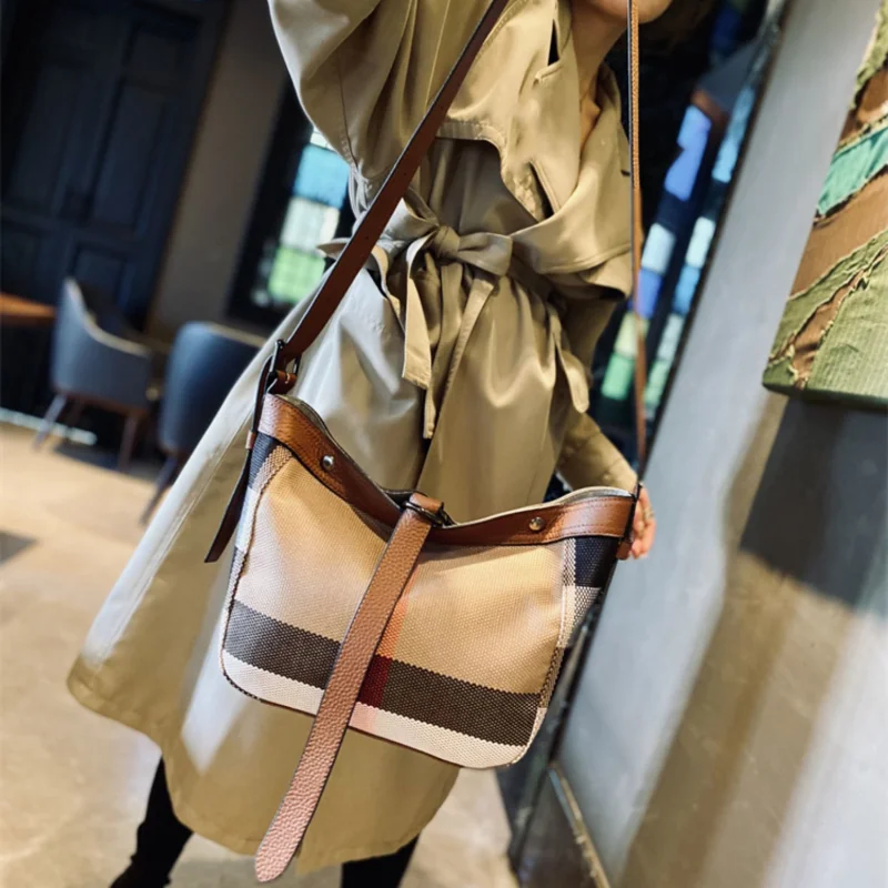 Genuine Leather Fashion Plaid Shoulder bag for Women 2023 New Luxury Women's bag Fashion Brand Designer Trends bags