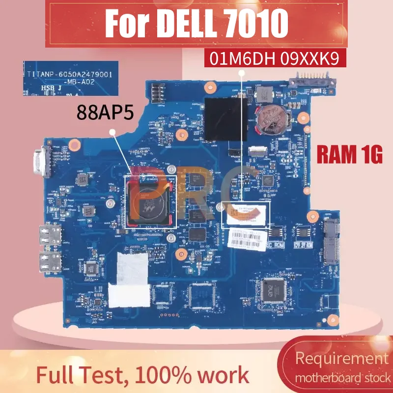 

For DELL 7010 Laptop Motherboard 01M6DH 6050A2479001 88AP5 RAM 1G Notebook Mainboard