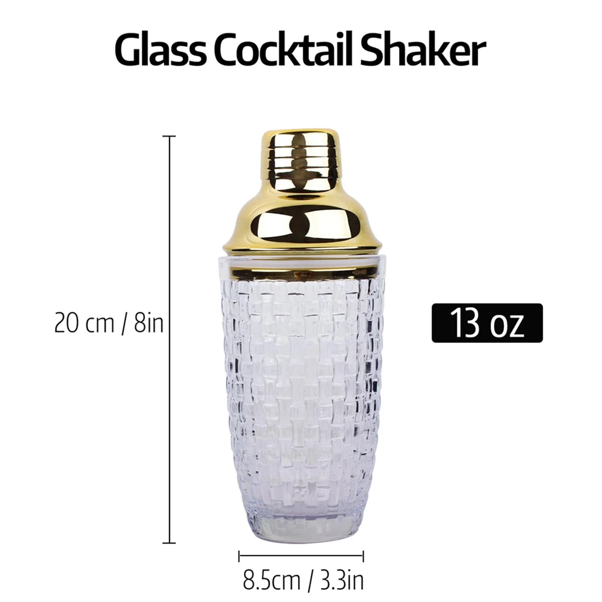 13Oz Glass Cocktail Shaker Set - Glass Shaker for Cocktails, Drink Shakers Cocktail and Cocktail Shakers Gold