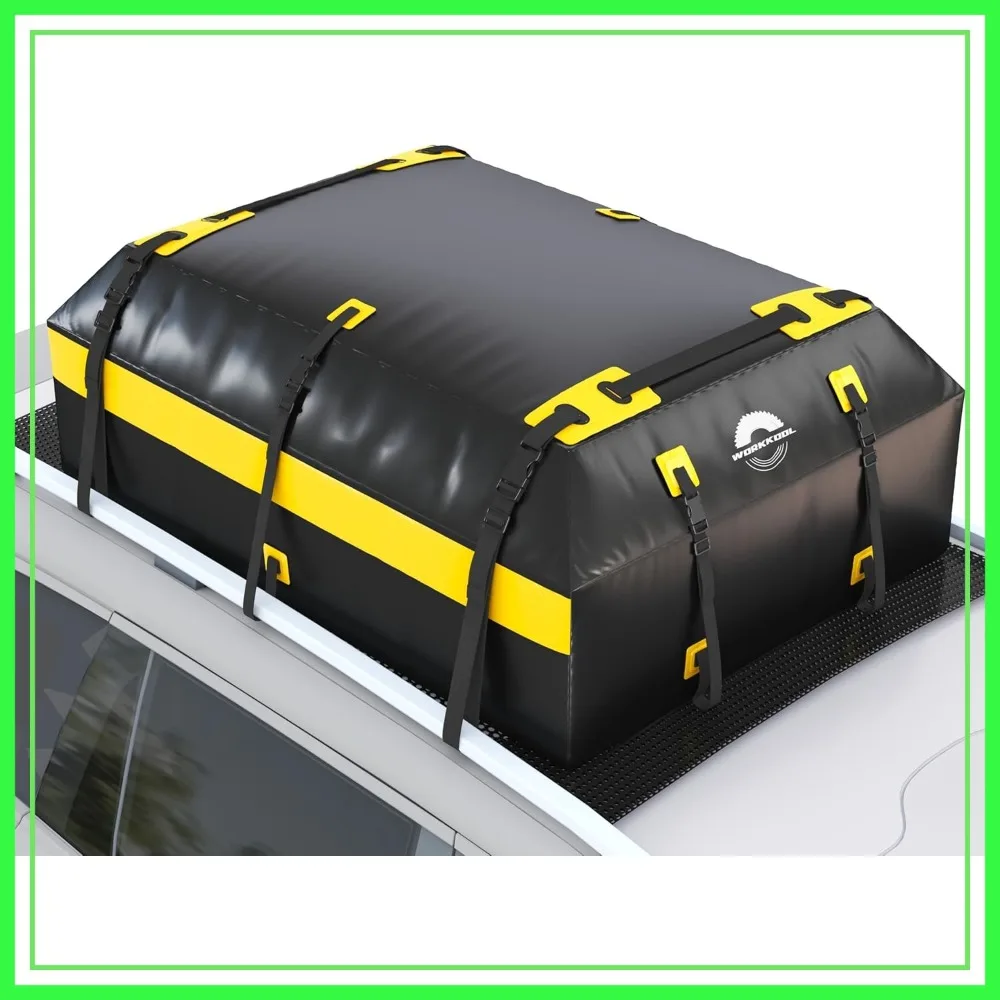 

Heavy Duty Roof Cargo Carrier, 19.4 Cuft Soft-Shell Car Top Bag, Waterproof Without Rack, 6 Hooks & Mat