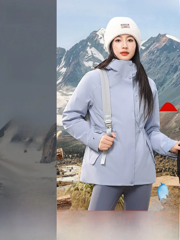 

Новая женская укороченная куртка-пуховик 2-в-1 Snow Flng 2026 для активного отдыха, модная уличная одежда из полиэфирного волокна