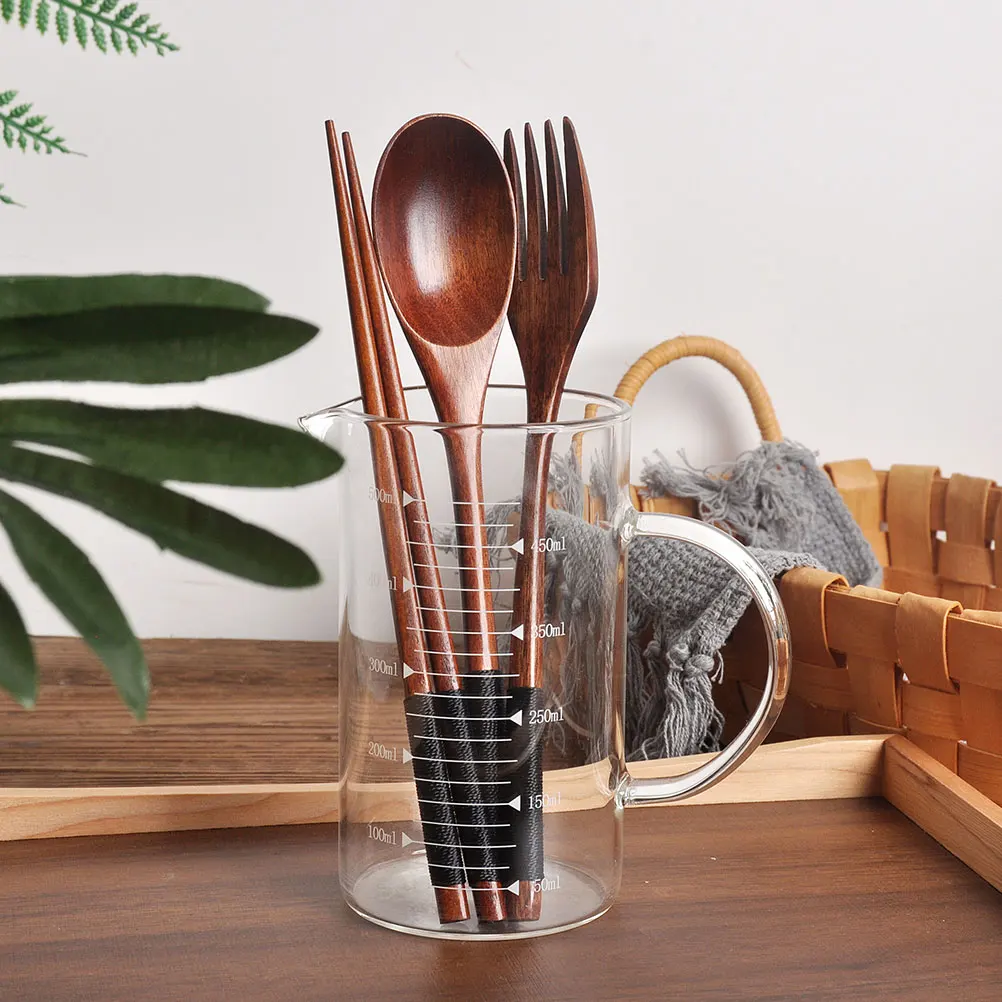 

1 set Wooden Tableware Set Portable Wood Cutlery Spoon Fork Reusable Eco-Friendly Picnic Camping Dinnerware Easy Carry