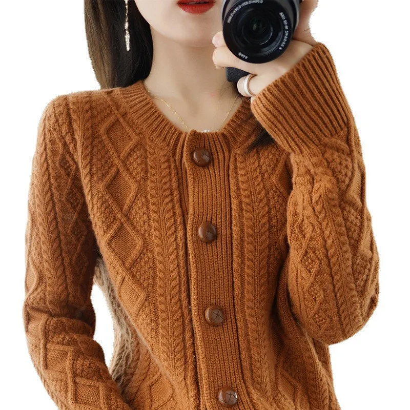 

Fashion Round Collar Knitted Cardigan Sweater Female NEW Spring Autumn Woman Sweaters Coat Casual Korean Short Jacket Tops 2022