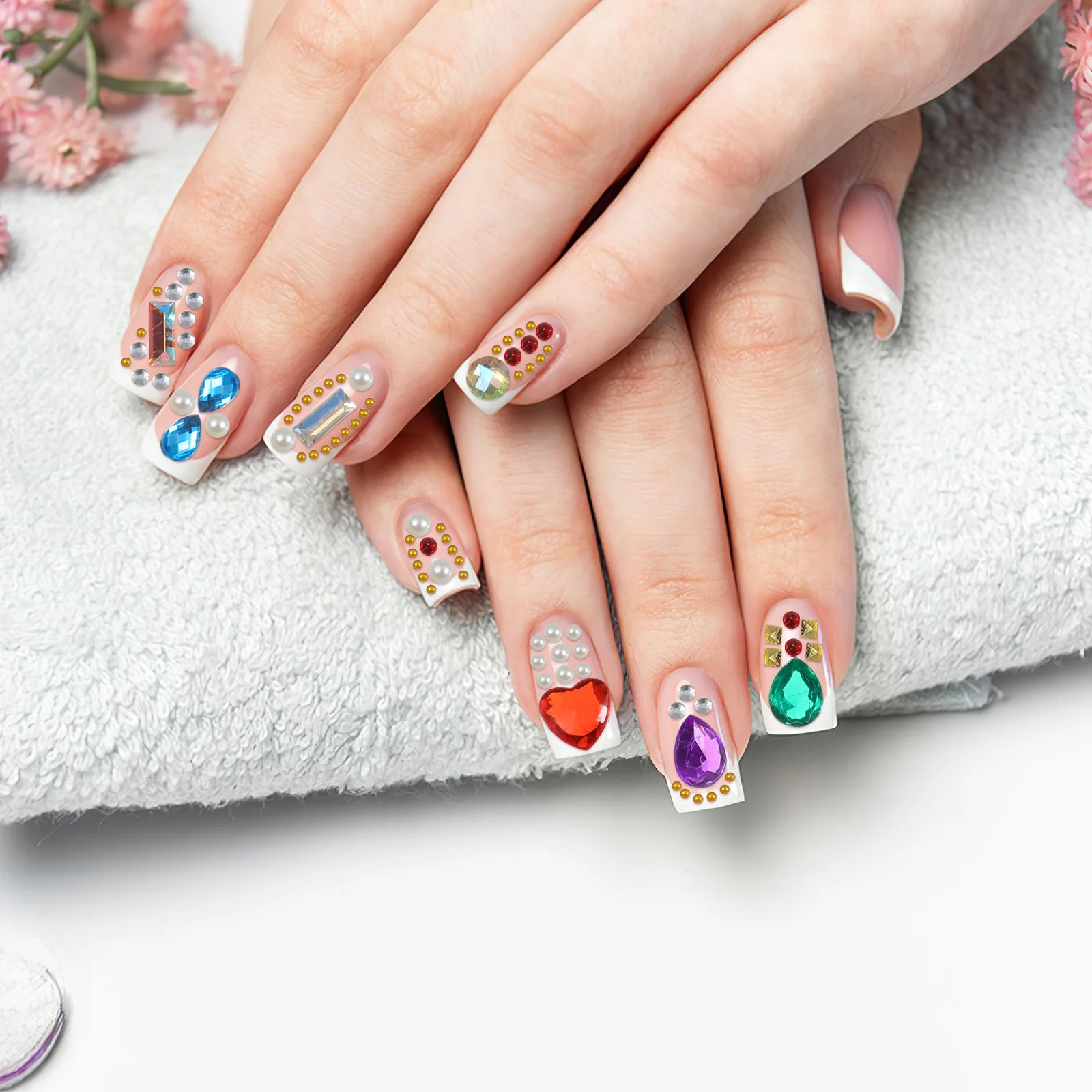 

6-коробка, полоска, заклепки, стразы, смешанный жемчуг, стеклянная нашивка, декор для дизайна ногтей, сделай сам, маникюр, стразы, гламурные аксессуары для ногтей