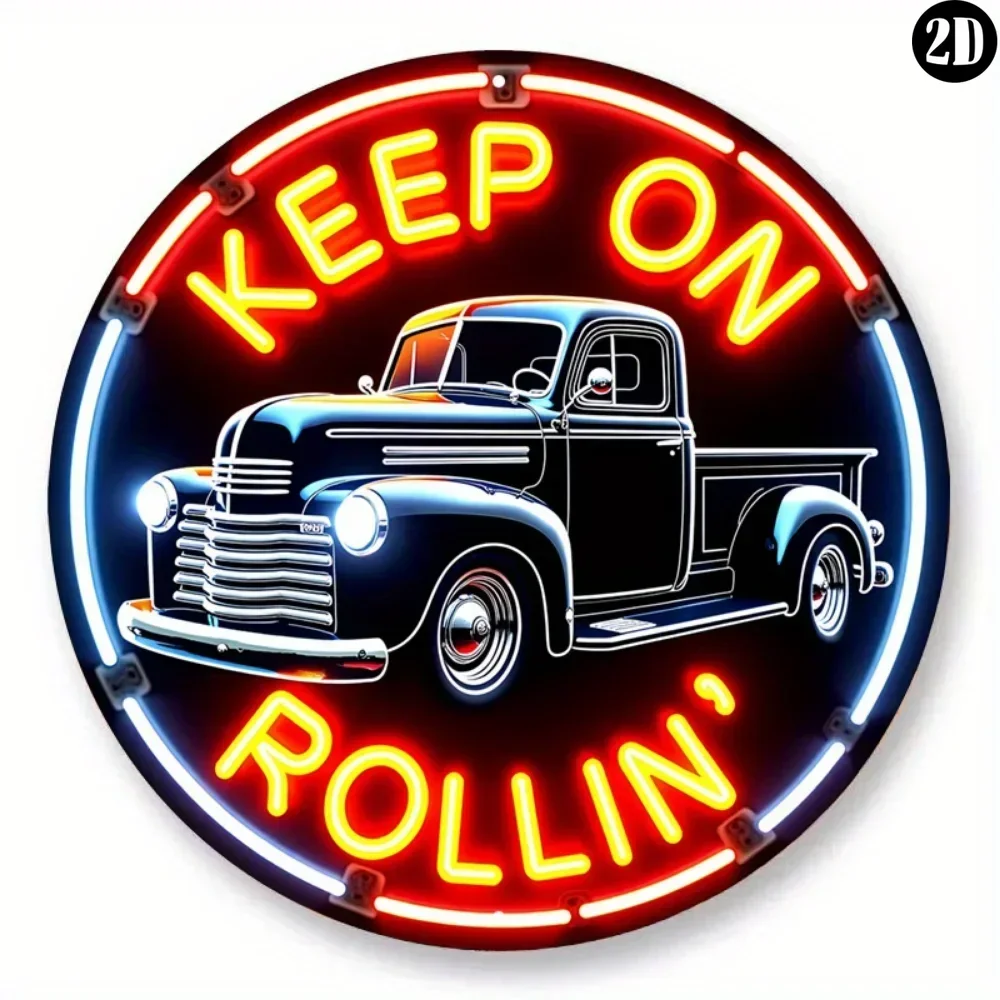 限定鉄板装飾画：ヴィンテージネオン風「Keep On Rollin」メタルサイン |   バーやスタジオ向けのレトロなウォールアート