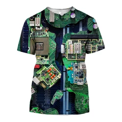 Electronic Chip 3D Printed T-shirt Cool Circuit Board Pattern Men's Fun Hip Hop Street Fashion Casual Crewneck Short Sleeve Top