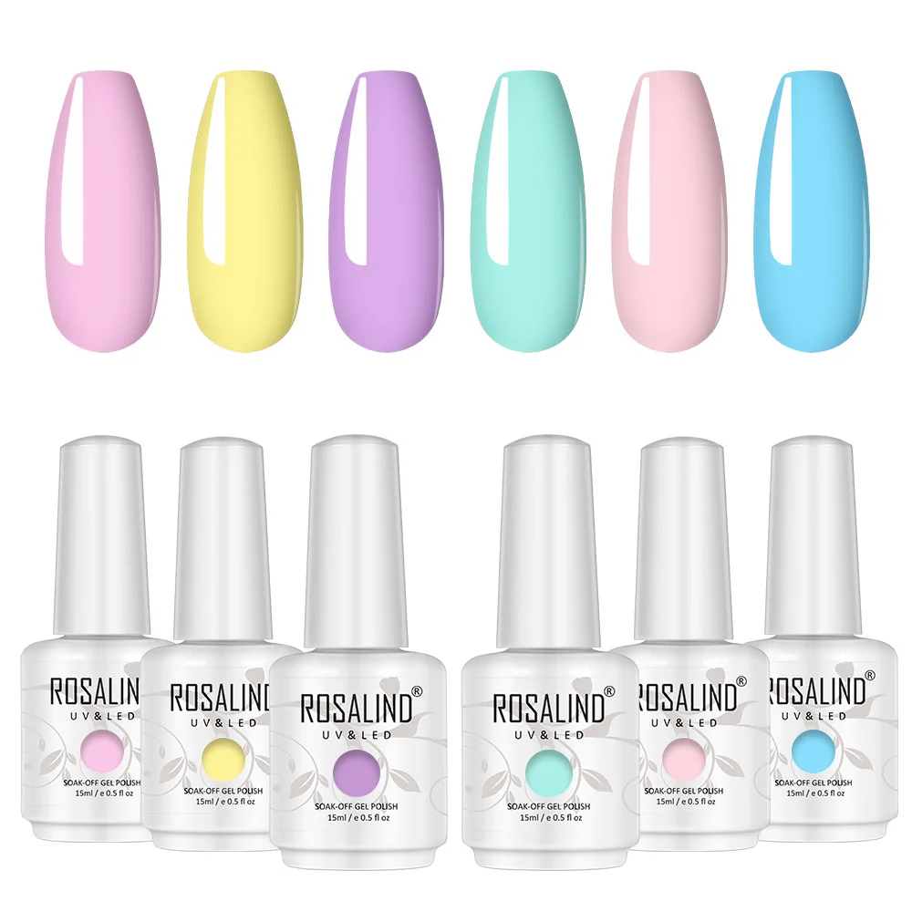 ROSALIND Set di Gel da 15ML 2/6 pezzi Set di smalti per unghie colori Semi permanenti Soak Off Gel UV Base Top Coat decorazione per unghie