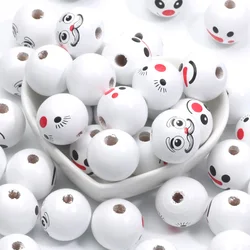 20MM 10Pcs White Mixed  Pattern Wooden Beads For Handmade Jewelry Making Bracelets Anklets Necklaces Decorative Beads