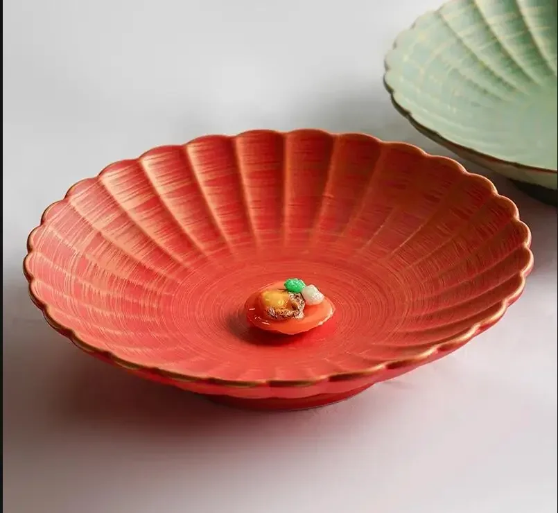 

Керамическая тарелка сплошным цветным узором, украшение для гостиной, фруктовая тарелка, обеденная тарелка для стейка, десертная тарелка, домашняя кухня, креативная посуда