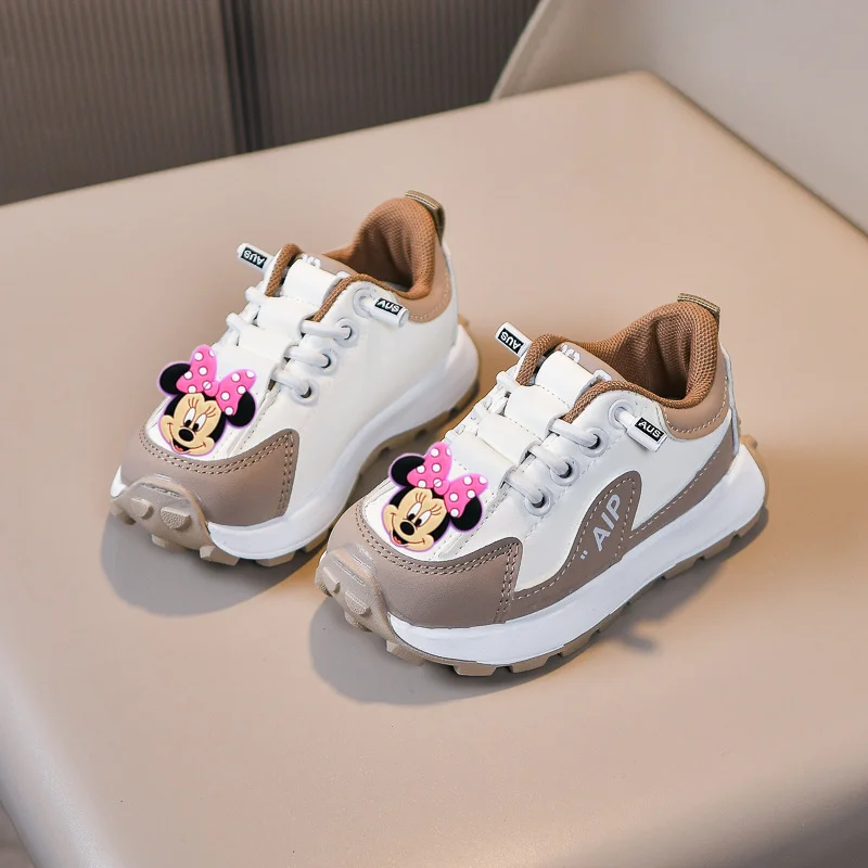 디즈니 미키 마우스 운동화 어린이 보드 신발 봄 가을 미니 마우스 소녀 가죽 운동화 소년 캐주얼 신발