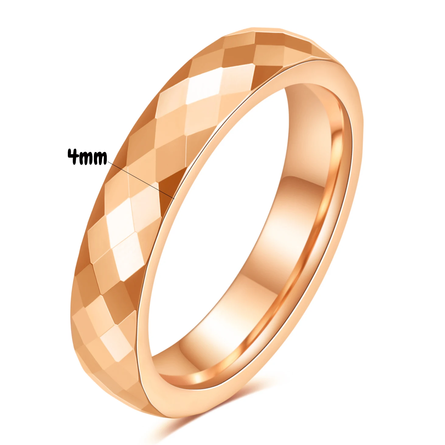 4MM/6MM Schwarz Rose Gold Facettierte Kante Kuppel Poliert Wolframkarbid Ehering Paar Ringe für Frauen Männer Größe 5-12 – Detail 10