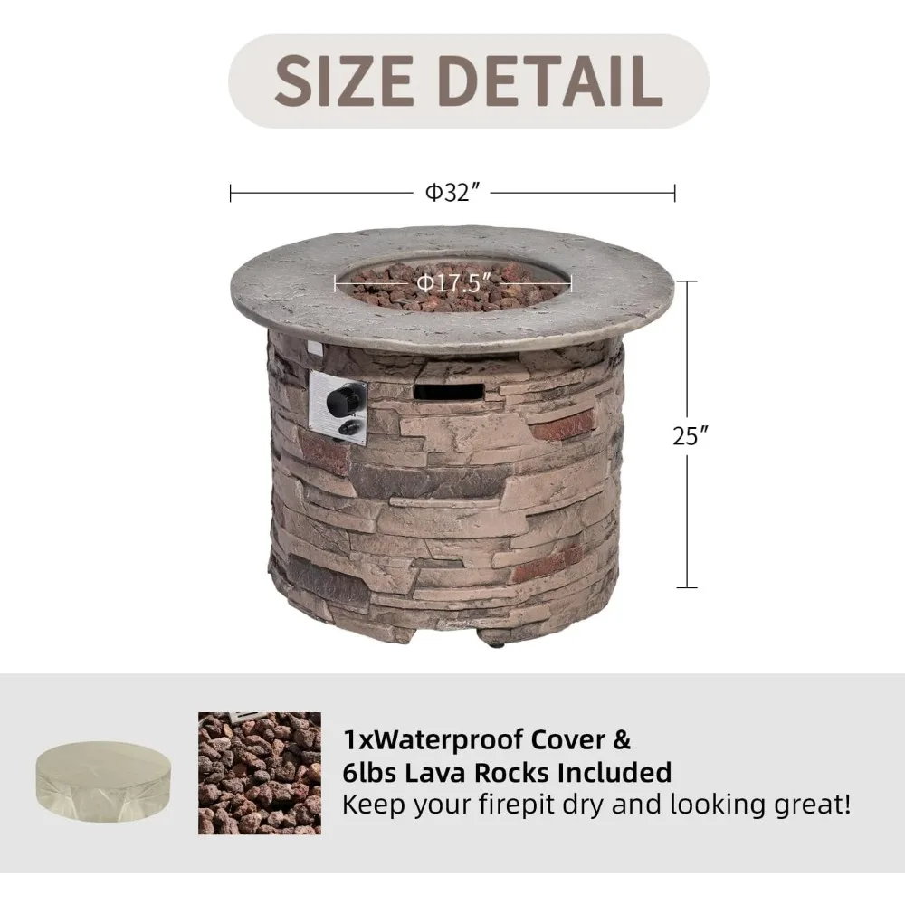 Outdoor Fire Pit Propane Round Fires Pits Table Fire Column, Stonecrest for Outside W Lava Rocks, 40,000 BTU Gas Fire Pit