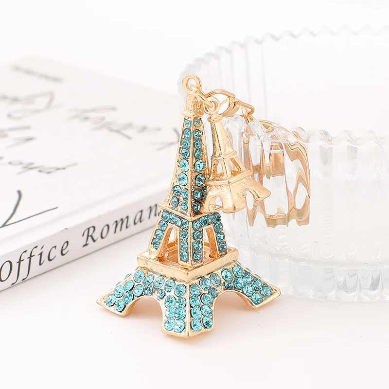 Creative Rhinestone Tower Car Keychain Women's Bag Pendant Metal Key Chain Ring Gift